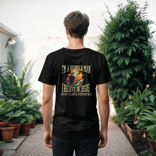 Fishing with Jesus-I Am a Humble Man-T- Shirt Black-Back Print