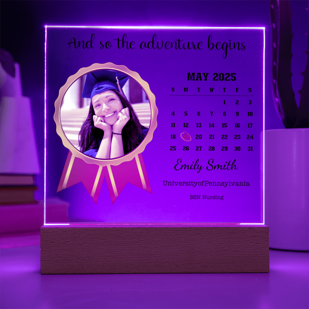 Graduation Gift For Her - Personalized Photo LED Light Acrylic Square Plaque
