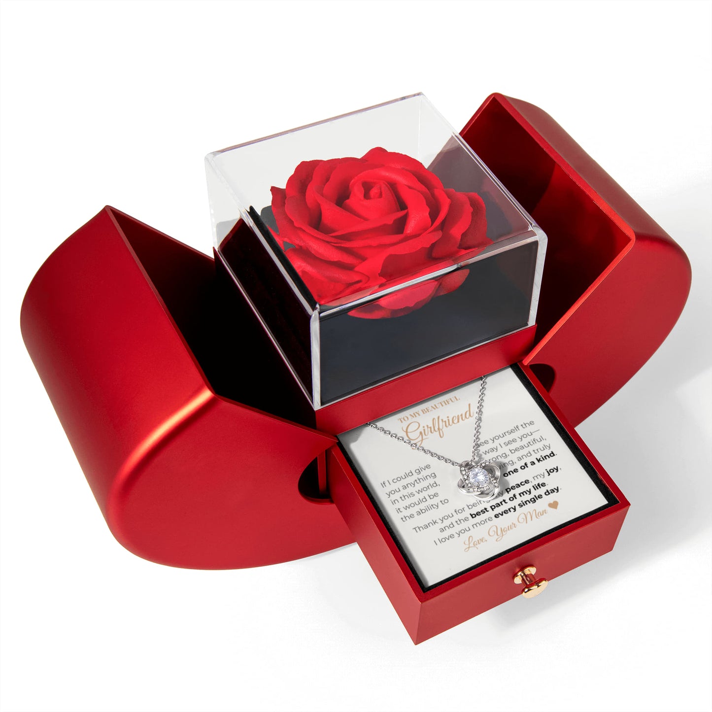To My Beautiful Girlfriend – Love Knot Necklace with Heartfelt Message Card
