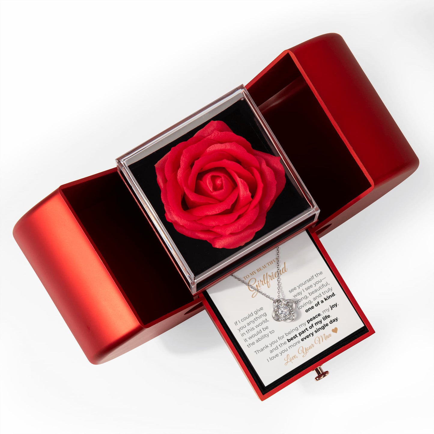 To My Beautiful Girlfriend – Love Knot Necklace with Heartfelt Message Card