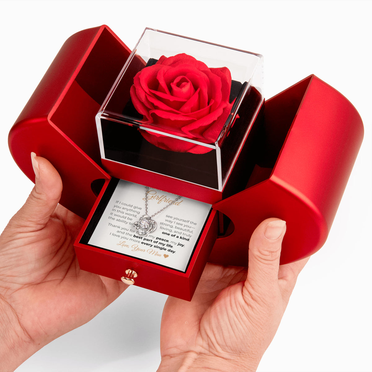 To My Beautiful Girlfriend – Love Knot Necklace with Rose Box