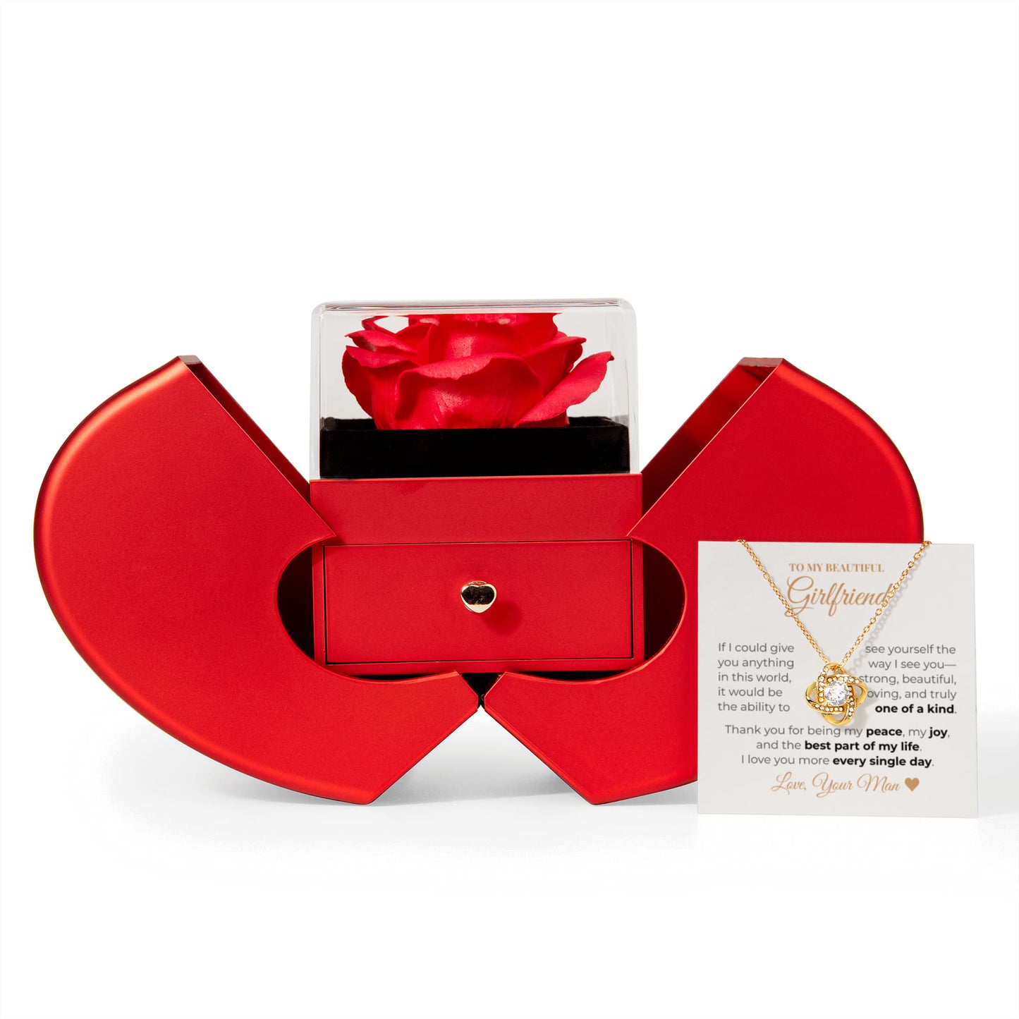 To My Beautiful Girlfriend – Love Knot Necklace with Heartfelt Message Card