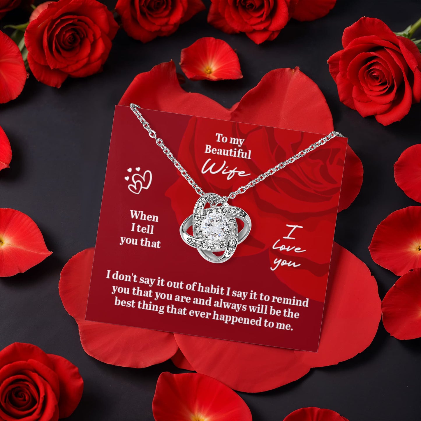 Beautiful Wife Love Knot Necklace With Eternal Rose Luxury Gift Box