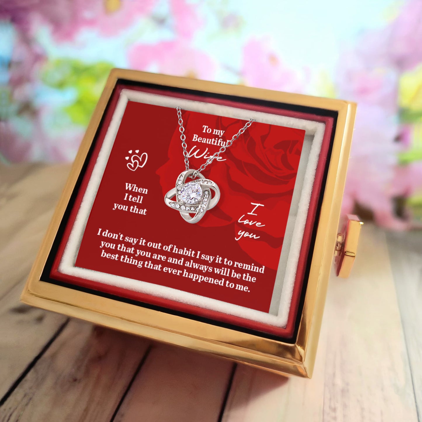 Beautiful Wife Love Knot Necklace With Eternal Rose Luxury Gift Box