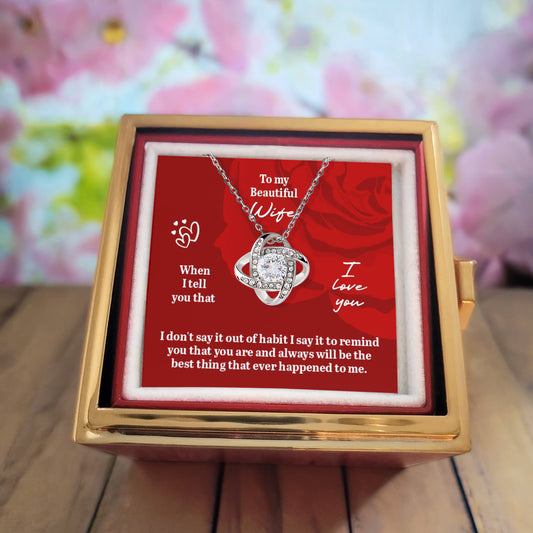 Beautiful Wife Love Knot Necklace With Eternal Rose Luxury Gift Box