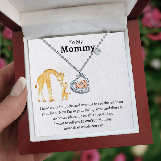 To My Mommy| I Love You| Baby Feet Heart-shaped Necklace Gift for New Mothers