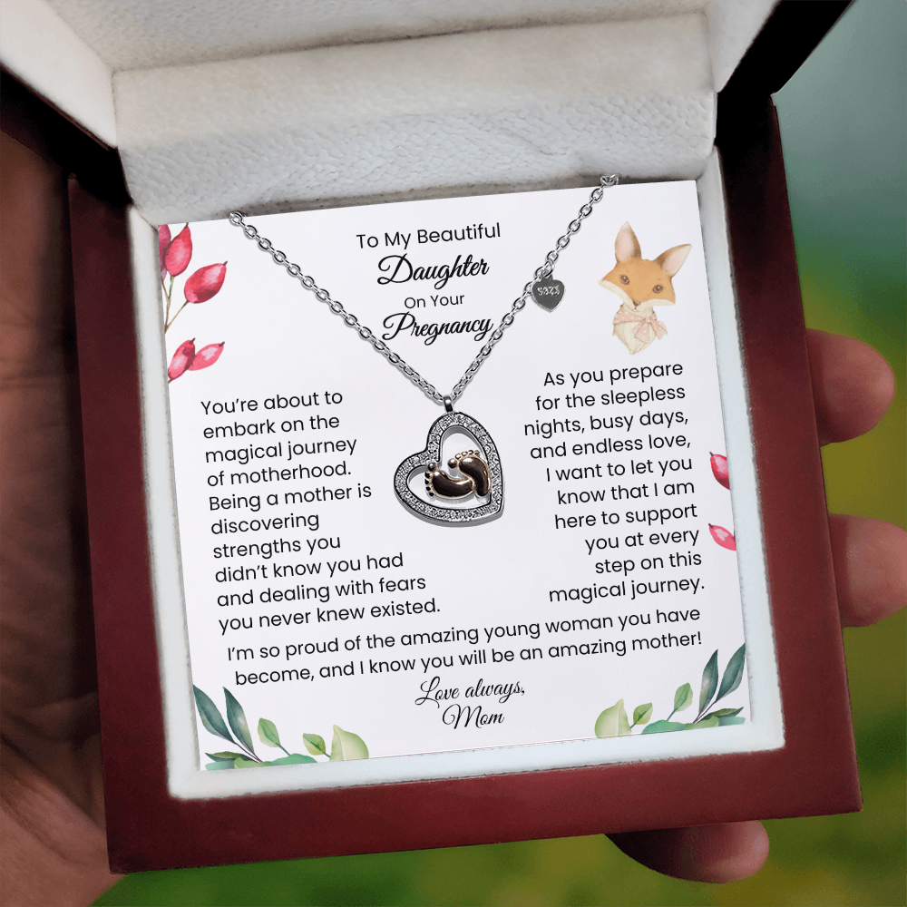 Beautiful Daughter | Motherhood| Baby Feet Heart-shaped Necklace Gift from Mom for Pregnant Mothers
