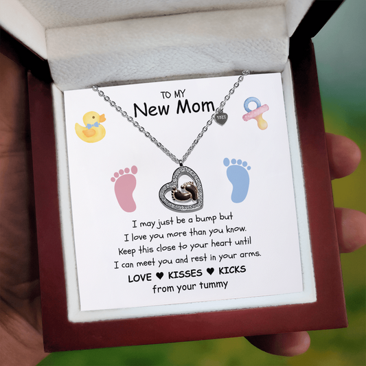 "New Mom" | Love, Kisses & Kicks|  Baby Feet Heart-shaped Necklace Gift for Pregnant Mothers
