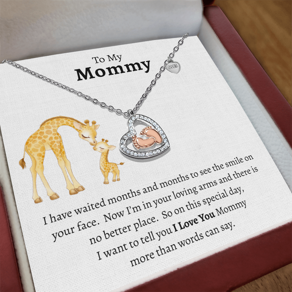 To My Mommy| I Love You| Baby Feet Heart-shaped Necklace Gift for New Mothers