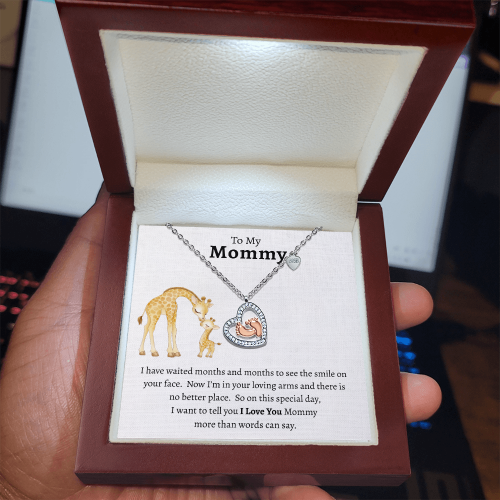 To My Mommy| I Love You| Baby Feet Heart-shaped Necklace Gift for New Mothers
