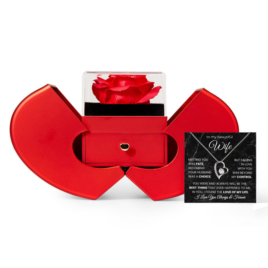 To My Beautiful Wife | Forever Love Necklace & Red Rose Gift Box