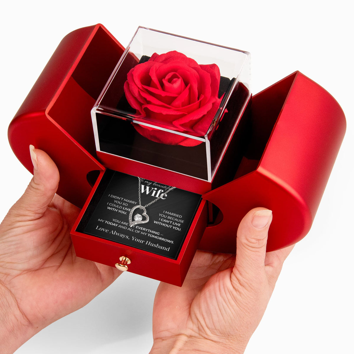 To My Beautiful Wife | Forever Love Necklace & Red Rose Gift Box