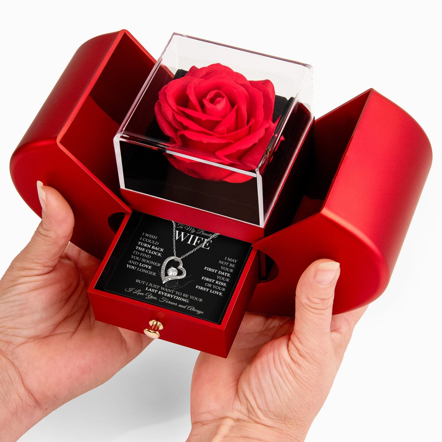 Forever Love Necklace for Wife – Red Heart Rose Box Gift