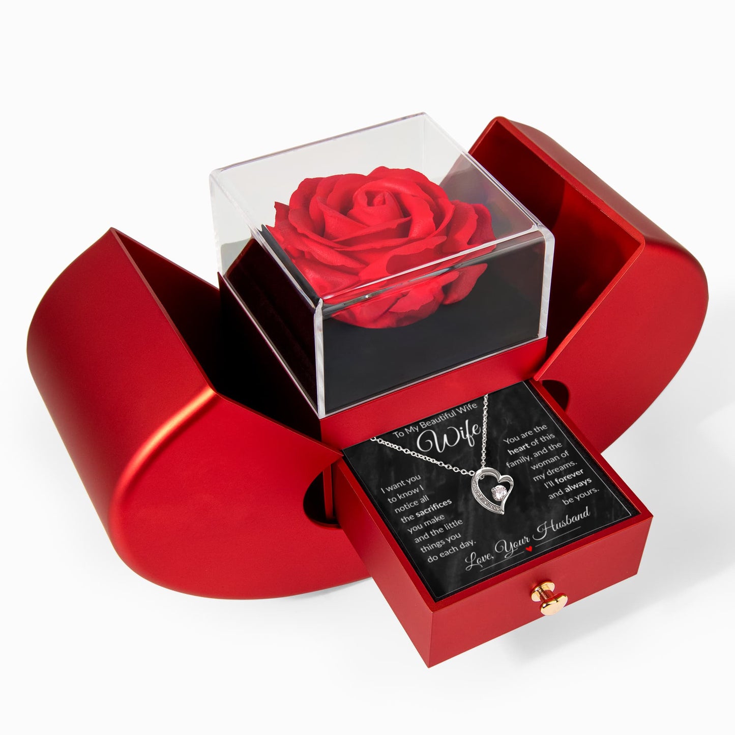 Romantic Heart Necklace for Wife – Anniversary, Birthday, or Christmas Gift with Rose Box