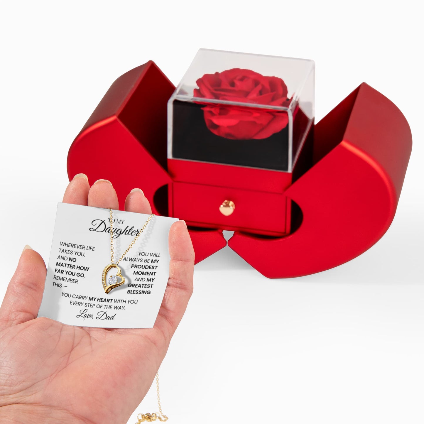 To My Daughter from Dad – My Proudest Moment & Greatest Blessing Rose Box Necklace