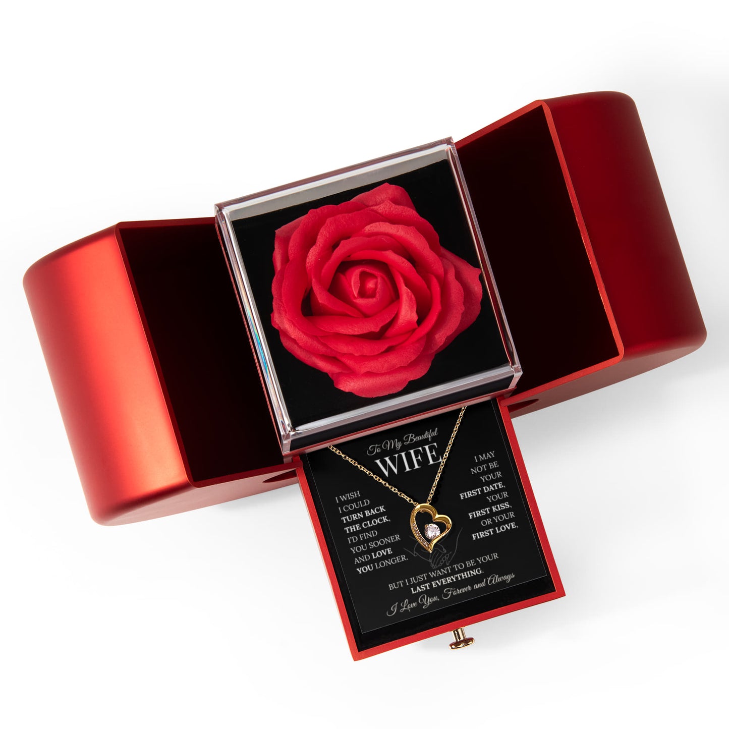 Forever Love Necklace for Wife – Red Heart Rose Box Gift