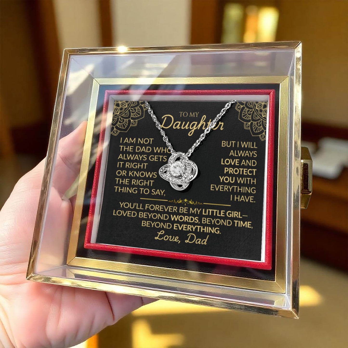 To My Daughter  From Dad - Love Knot Necklace from Dad (Rotating Rose Box)