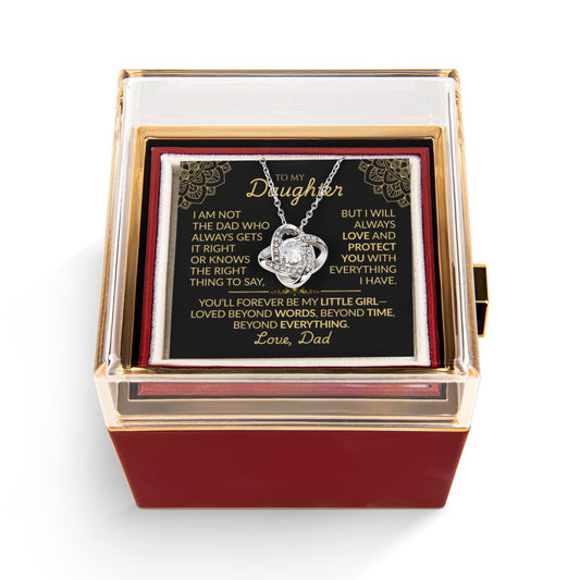 To My Daughter  From Dad - Love Knot Necklace from Dad (Rotating Rose Box)