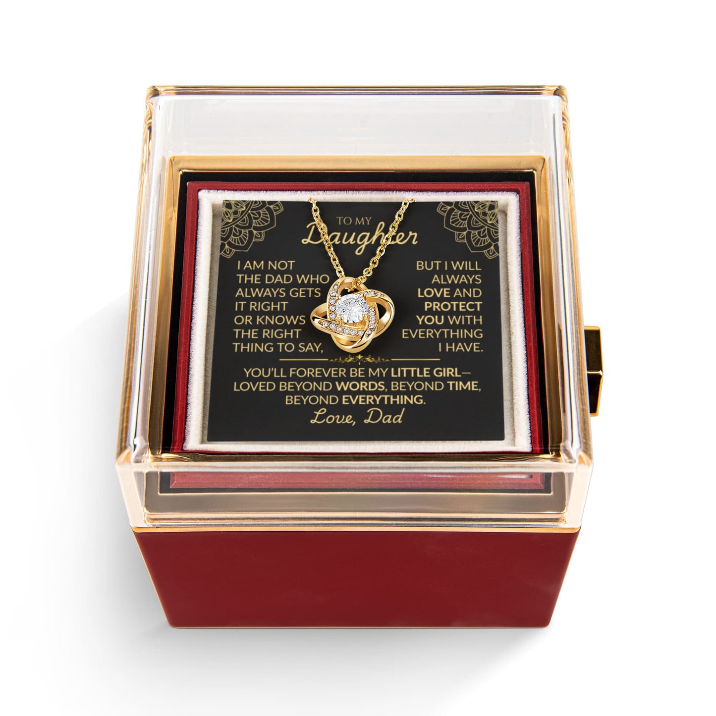 To My Daughter  From Dad - Love Knot Necklace from Dad (Rotating Rose Box)