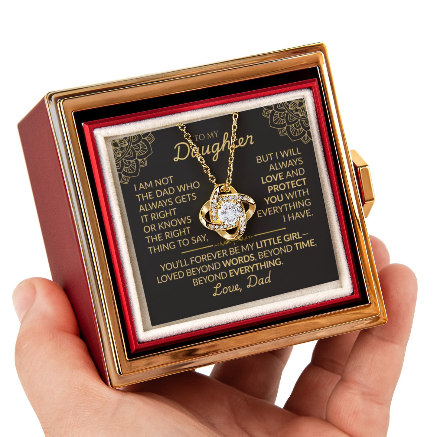 To My Daughter  From Dad - Love Knot Necklace from Dad (Rotating Rose Box)