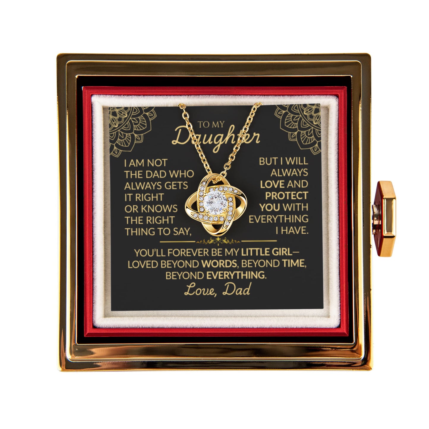 To My Daughter  From Dad - Love Knot Necklace from Dad (Rotating Rose Box)