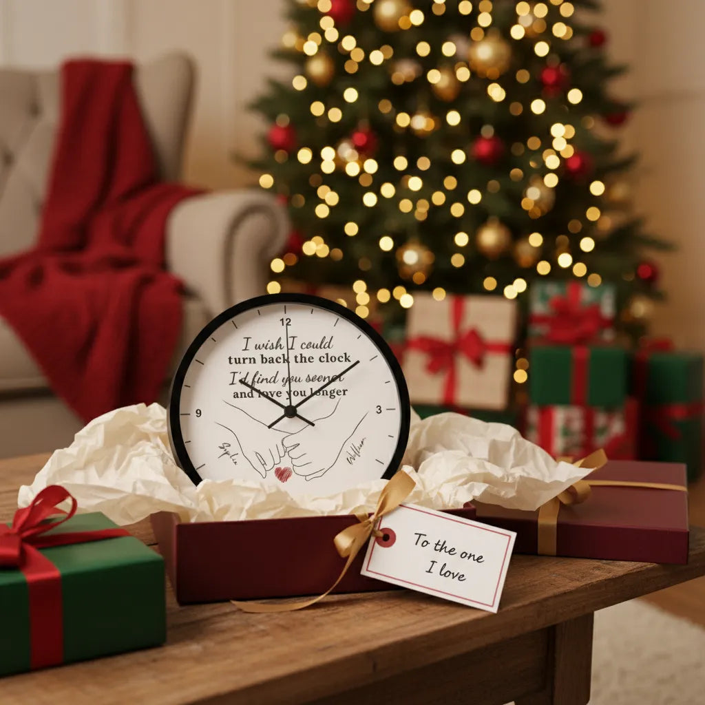 “Turn Back the Clock” Personalized Couple Wall Clock – Custom Names & Hand Illustration | Romantic Gift for Anniversary, Valentine’s Day, or Wedding