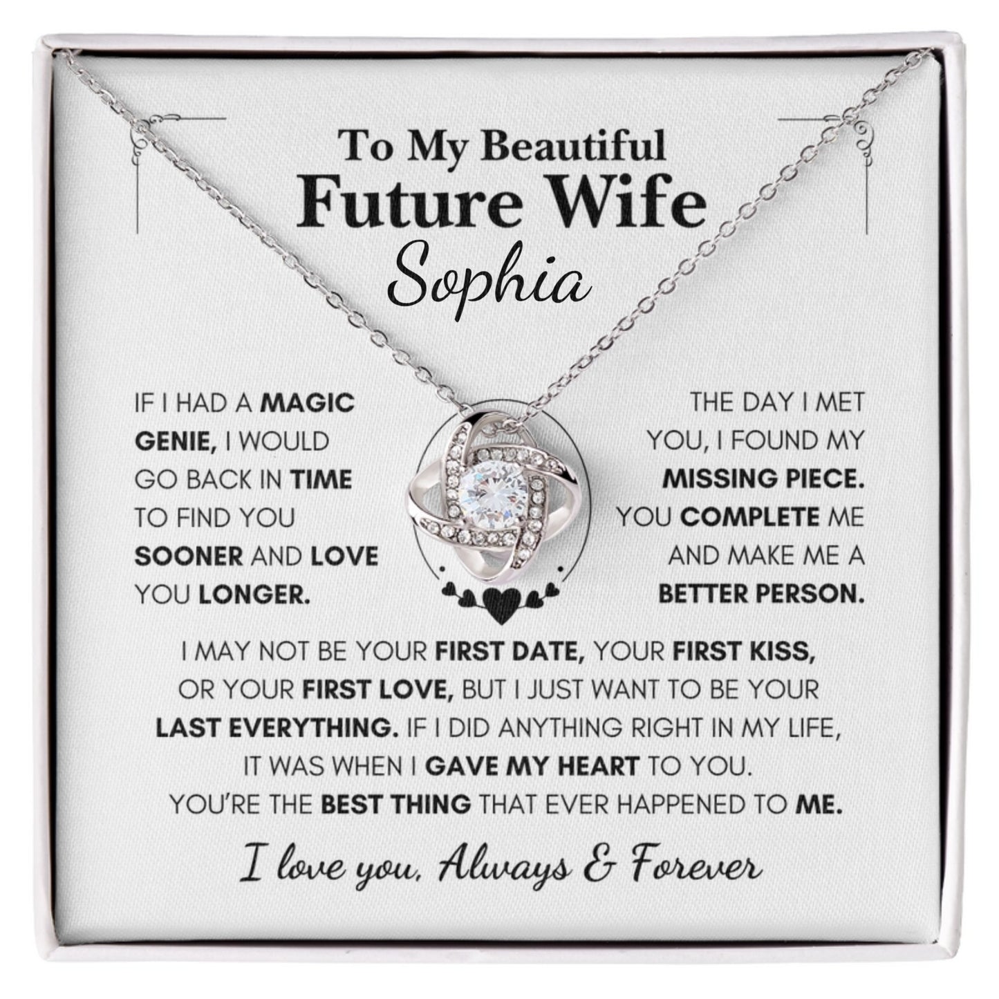 Personalized Future Wife Gift- Your Last Everything- Love Knot Necklace