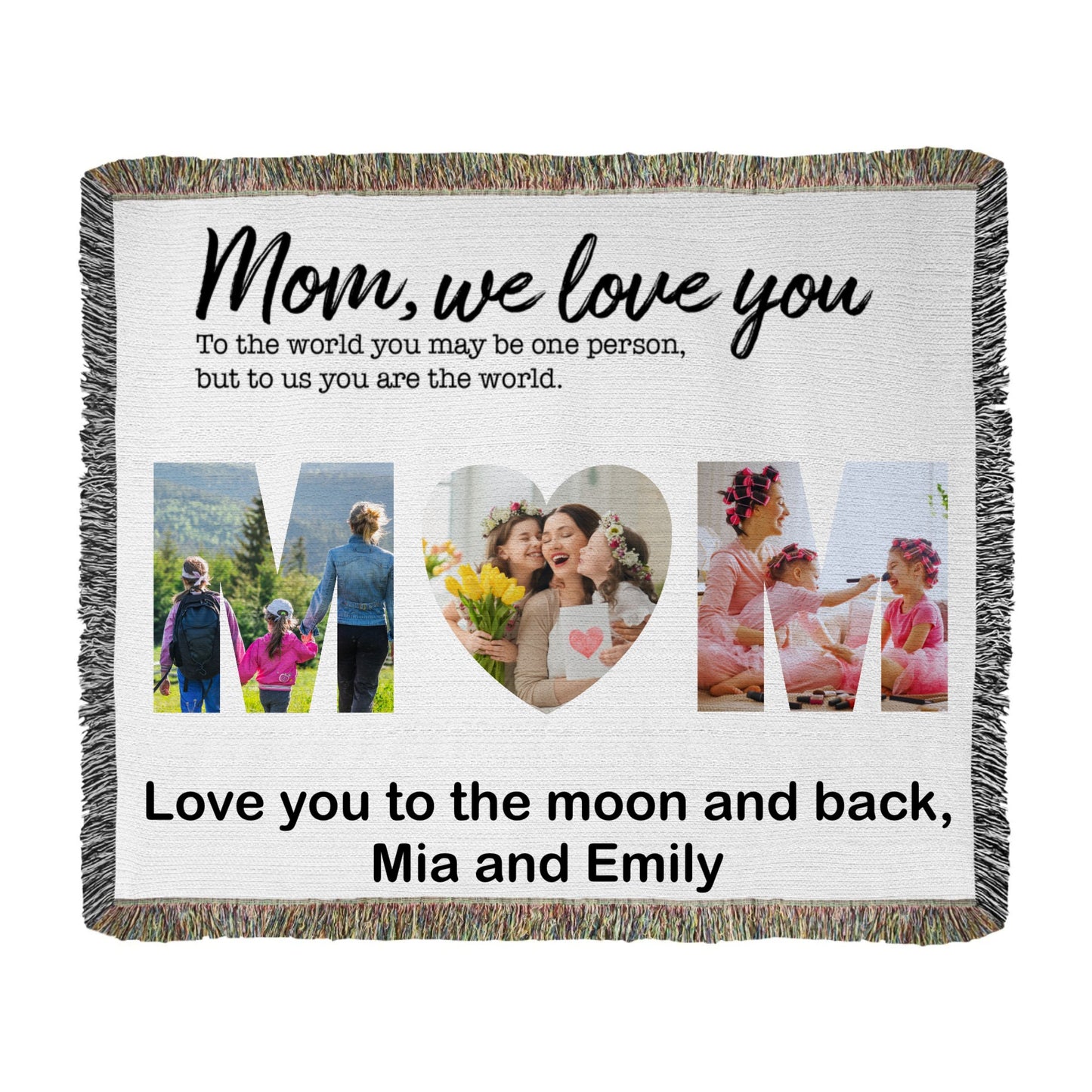 Picture Perfect Gift For Mom- Personalized Heirloom Woven Blanket Keepsake 60" x 50"