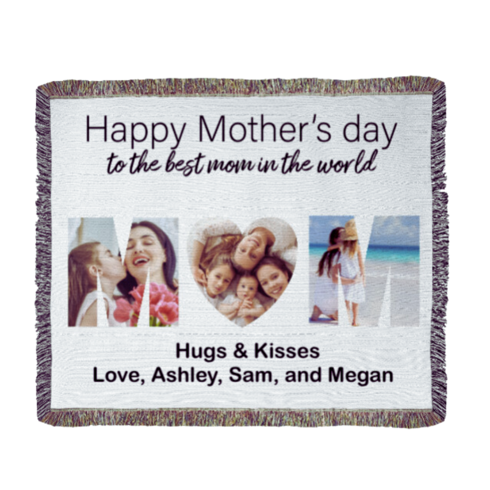 Picture Perfect Gift For Mom- Personalized Heirloom Woven Blanket Keepsake 60" x 50"