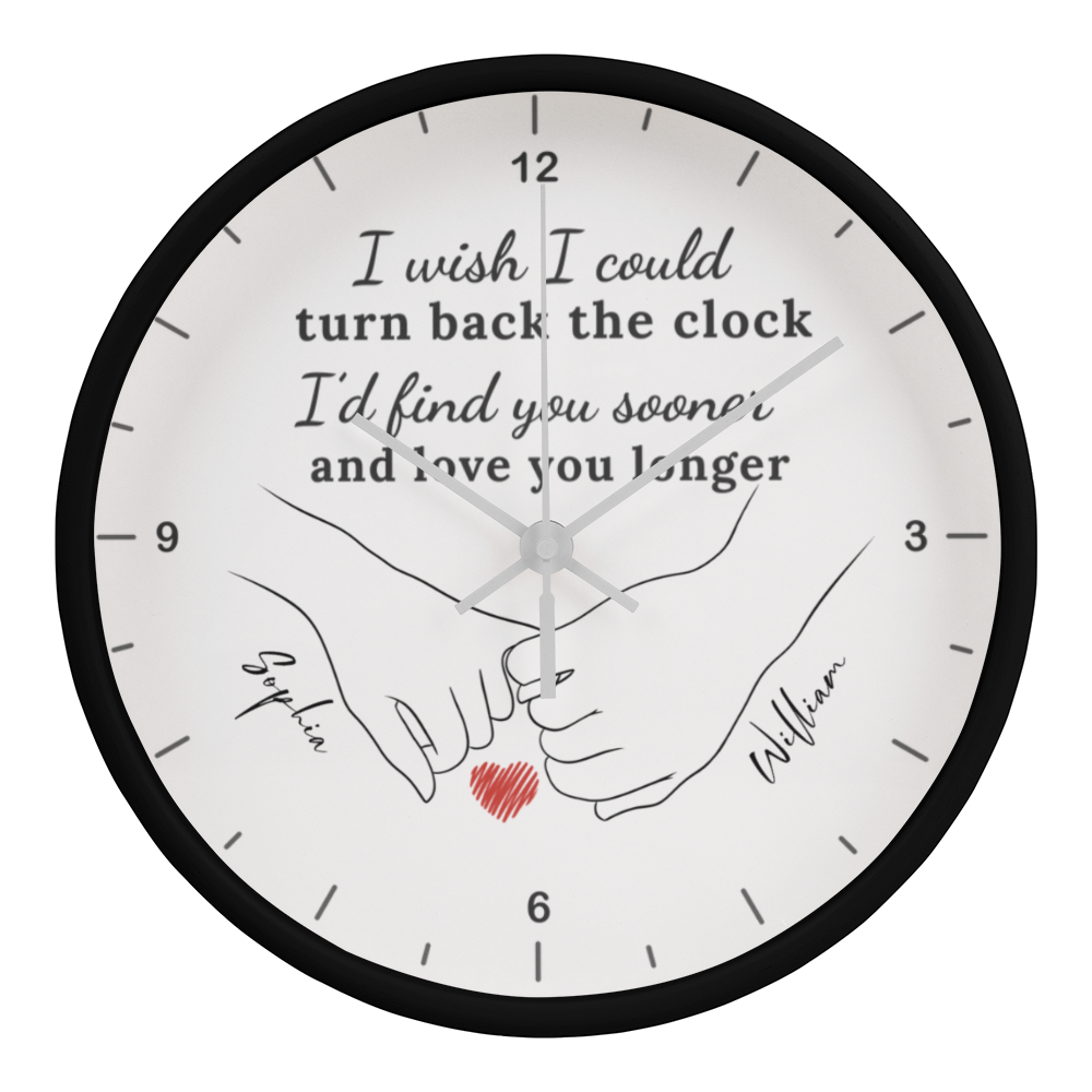 “Turn Back the Clock” Personalized Couple Wall Clock – Custom Names & Hand Illustration | Romantic Gift for Anniversary, Valentine’s Day, or Wedding