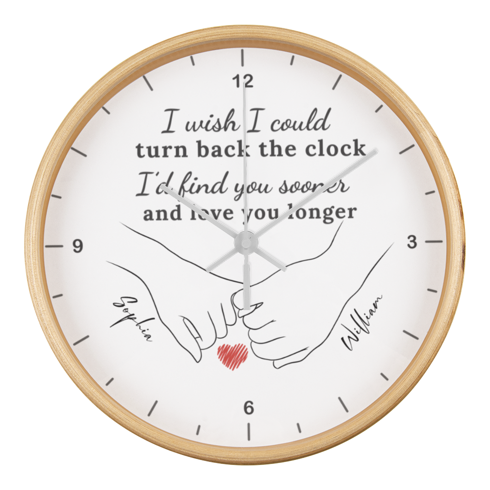 “Turn Back the Clock” Personalized Couple Wall Clock – Custom Names & Hand Illustration | Romantic Gift for Anniversary, Valentine’s Day, or Wedding