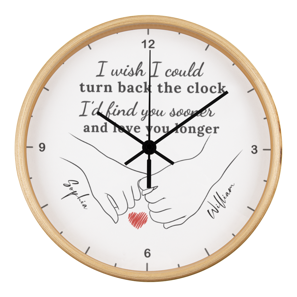 “Turn Back the Clock” Personalized Couple Wall Clock – Custom Names & Hand Illustration | Romantic Gift for Anniversary, Valentine’s Day, or Wedding
