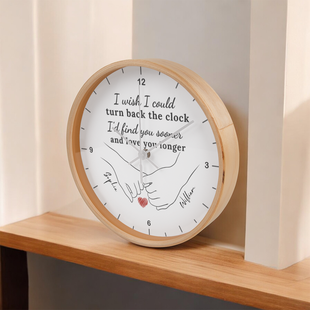 “Turn Back the Clock” Personalized Couple Wall Clock – Custom Names & Hand Illustration | Romantic Gift for Anniversary, Valentine’s Day, or Wedding