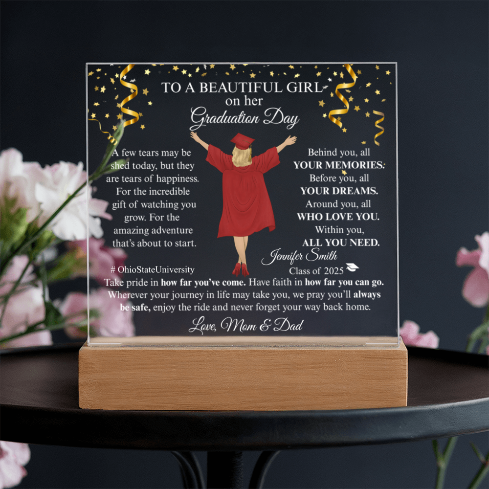 Graduation Gifts For Her - Family Personalized Custom Shaped LED Light- Acrylic Plaque
