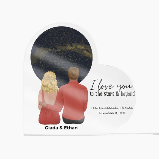 Couple's Custom Acrylic Heart Plaque with Star Map