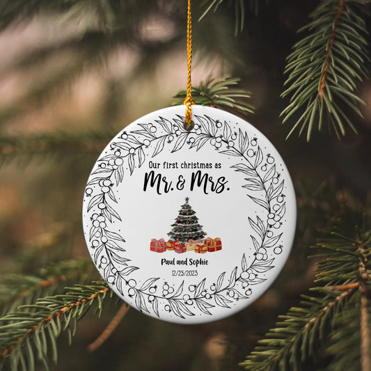 Our First Christmas- Personalized- Mr. & Mrs.- Partners Circle Ornament